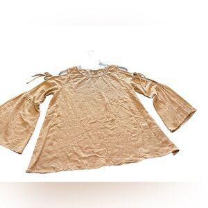 P Cill Womens Sz L Gauze Tan Open Bell Sleeve Tunic Top Lagenlook Boho